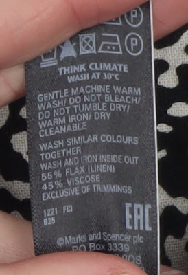 Marks & Spencer Women Black Print Linen Blend Drawstring Shorts Size 6