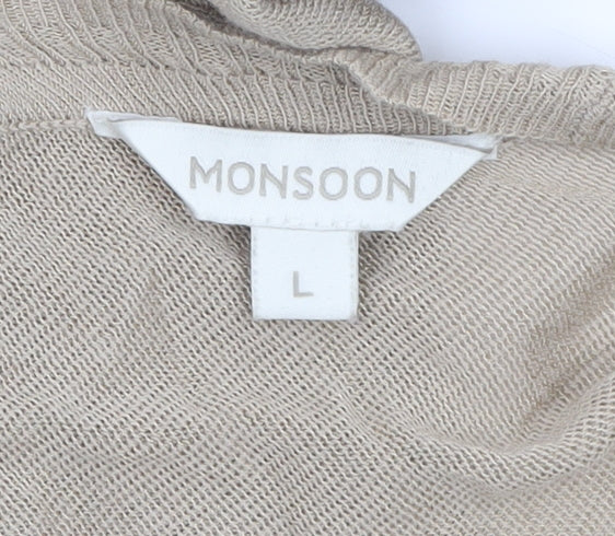 Monsoon Women Beige L Open Knit Long Sleeve Cardigan