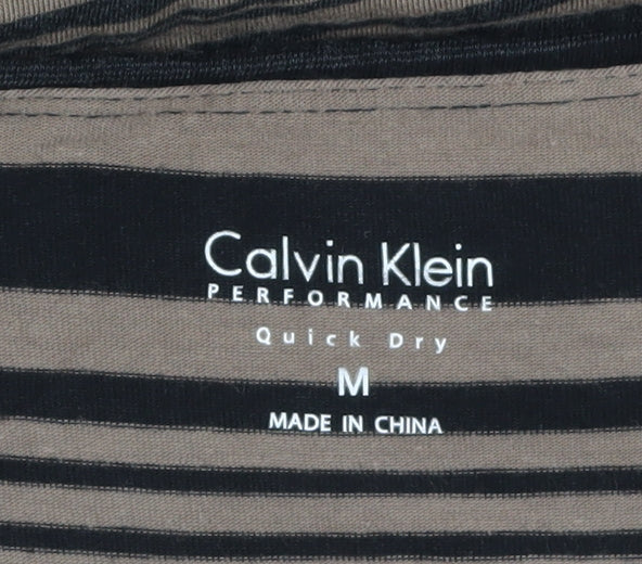 Calvin Klein Women Beige Striped Long Sleeve Quick Dry Top M