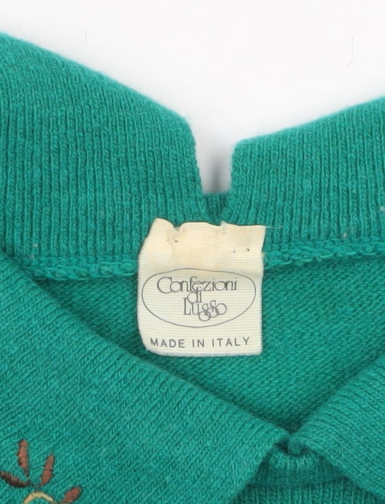 Confezioni di Lusso Women's Green Collared Wool Blend Jumper Size 12