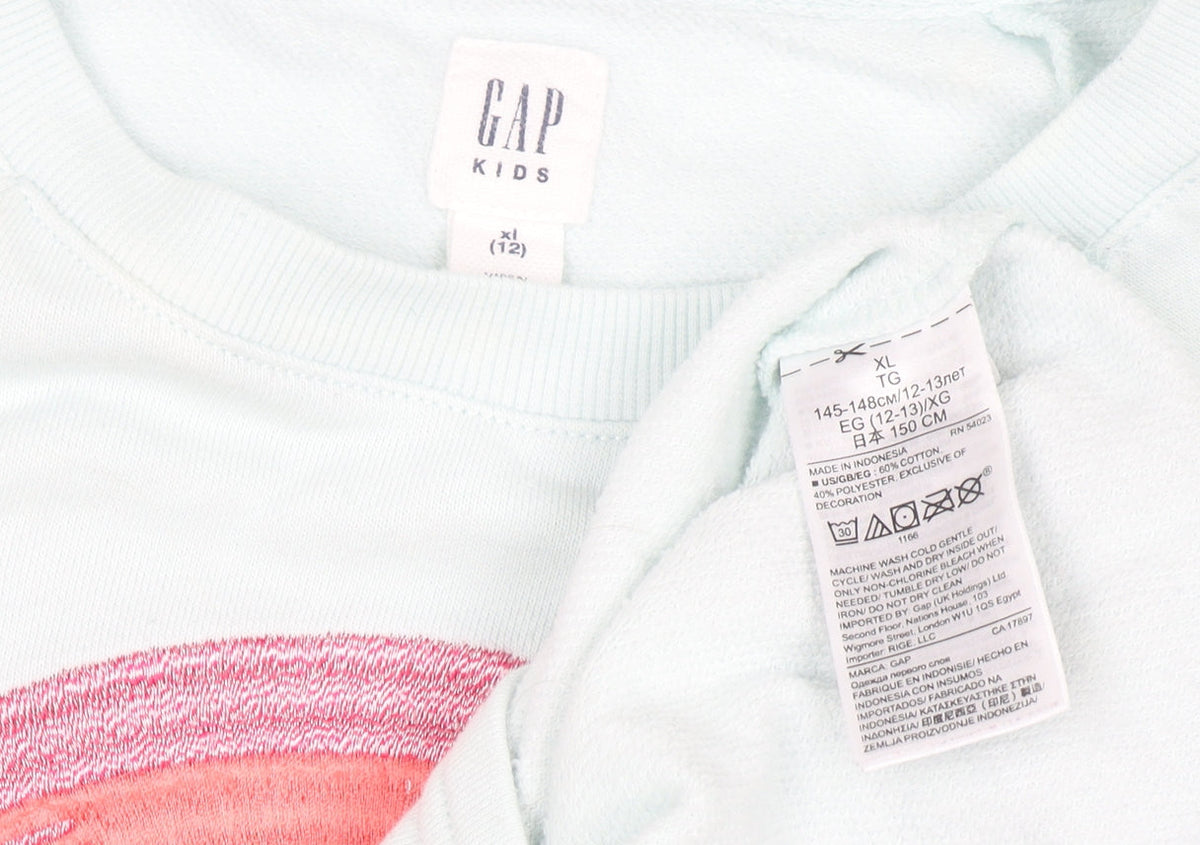 Gap Kids Girls Blue Rainbow Sweatshirt XL 12-13 Years Cotton Blend Zip Detail