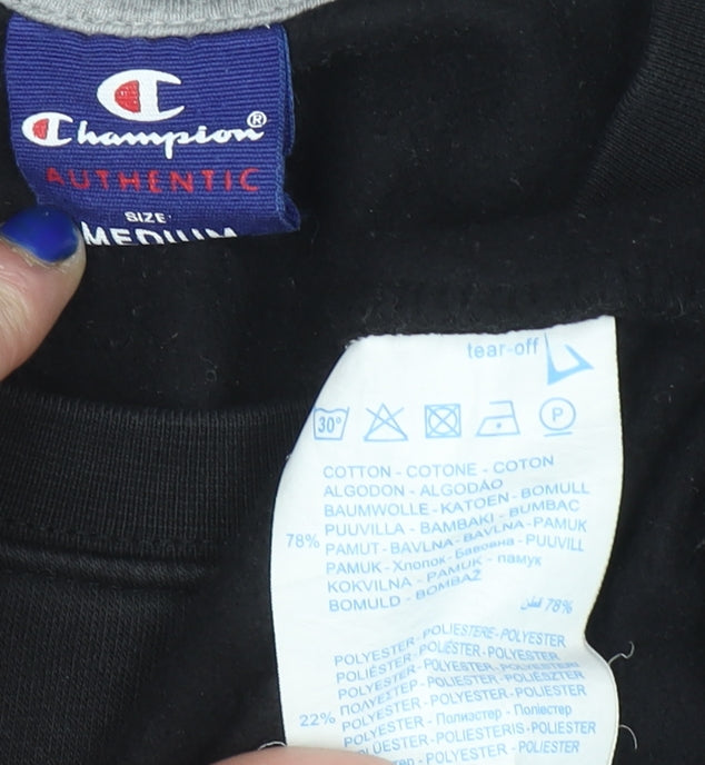 Champion Men's Black Medium Pullover Sweatshirt Logo Crew Neck