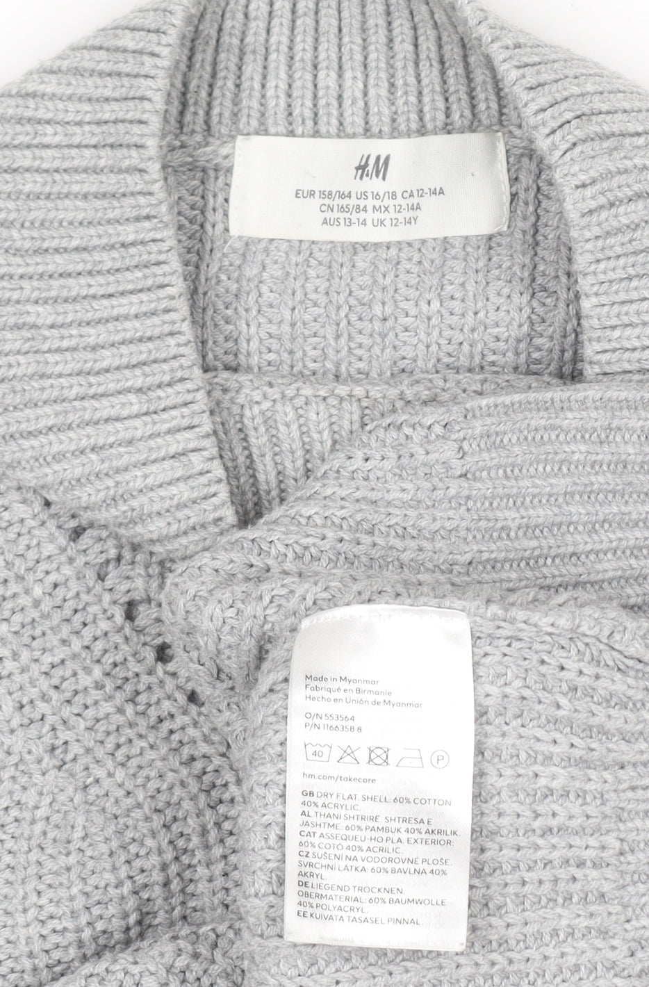 H&M Teens Grey Mock Neck Chunky Knit Pullover Jumper Size 14