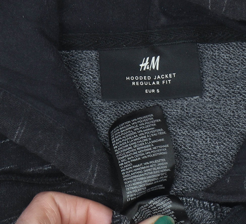 H&M Mens Black Full Zip Hoodie Size S Regular Fit Cotton Blend