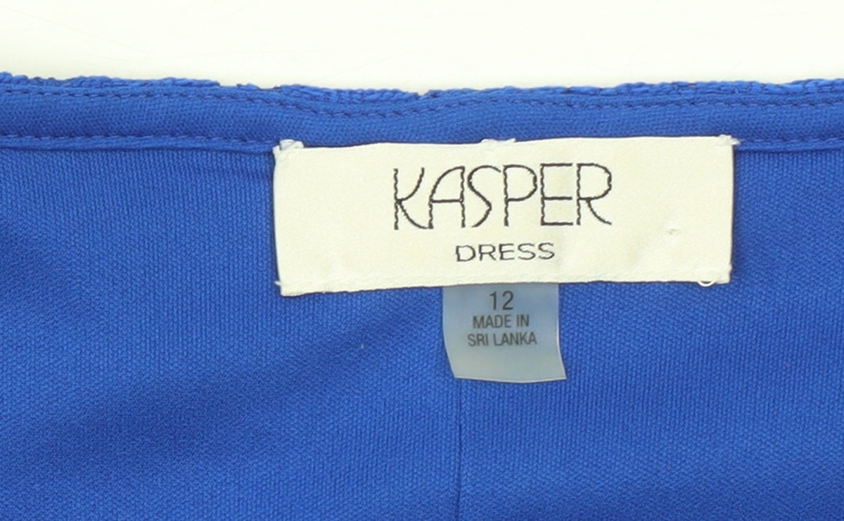 Kasper Women Blue Lace Shift Dress Size 12 Knee Length 3/4 Sleeve