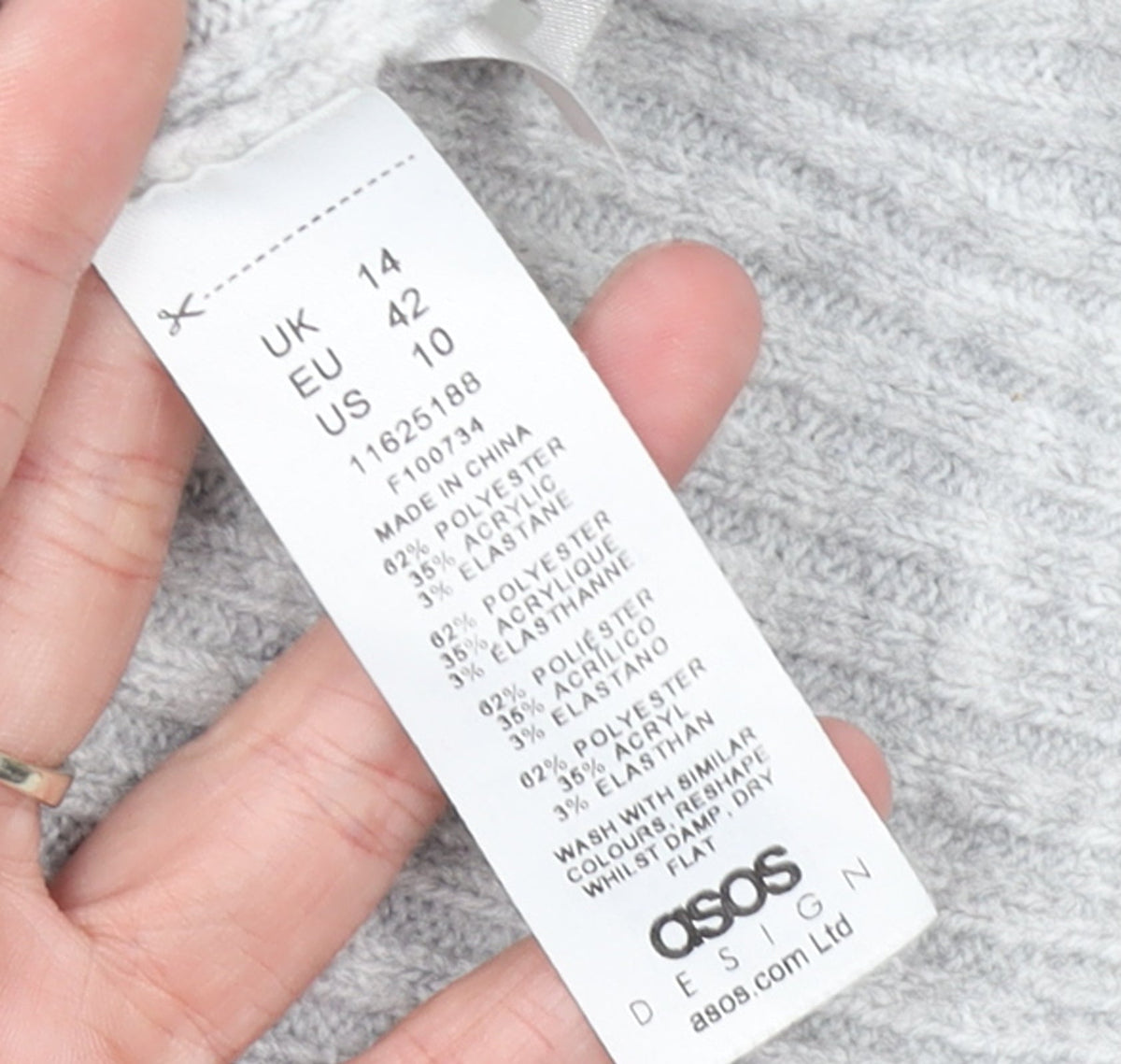 ASOS Women Grey Ribbed Crew Neck Long Sleeve Button Cardigan Size 14
