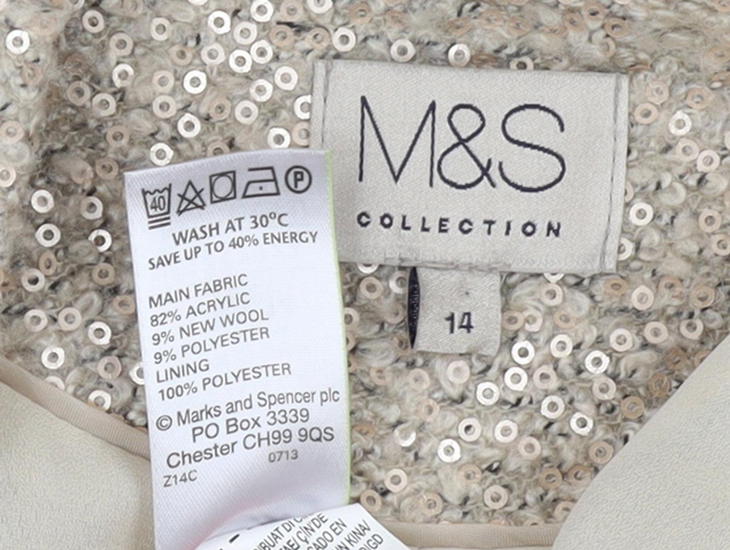 Marks and Spencer Women’s Beige Bouclé Sequin Blazer Size 14
