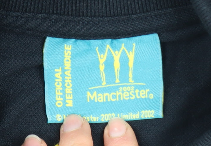Manchester 2002 Men’s Black Cotton Polo Shirt L Logo Embroidered