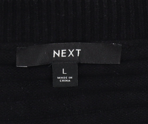 NEXT Womens Black V-Neck Ribbed Pullover Jumper Size L