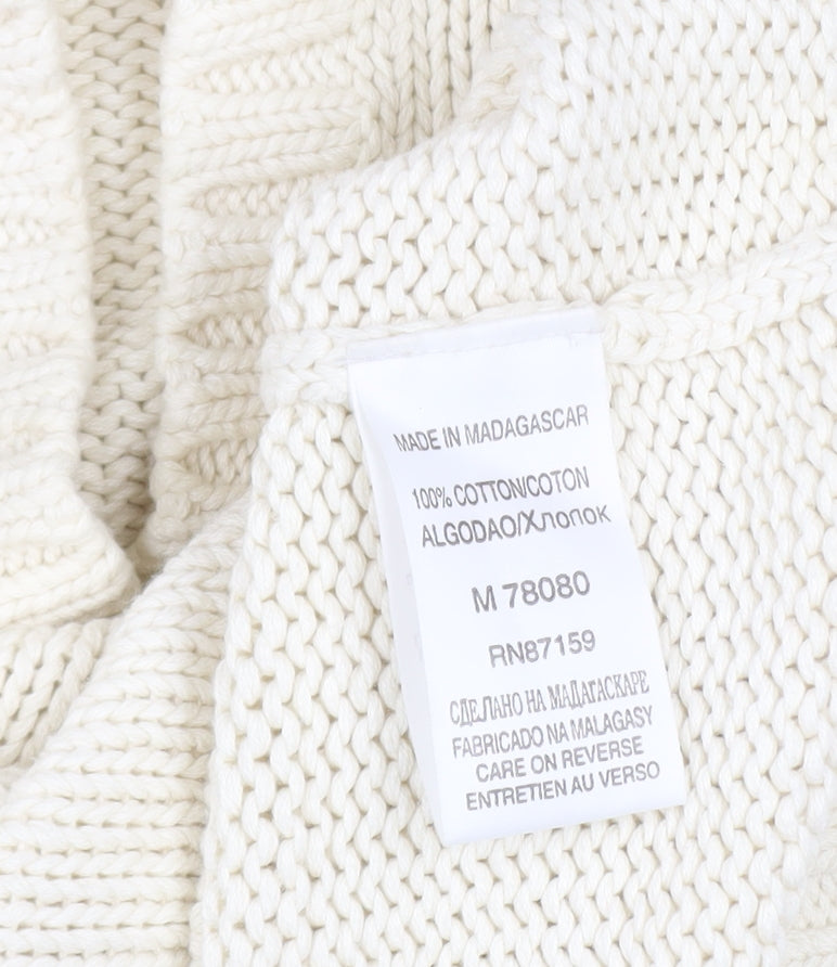 Next Women Ivory Collared Chunky Knit Cotton Pullover Jumper Size S