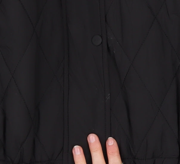 DKNY Women's Black Quilted Hooded Mid-Length Puffer Jacket Size M