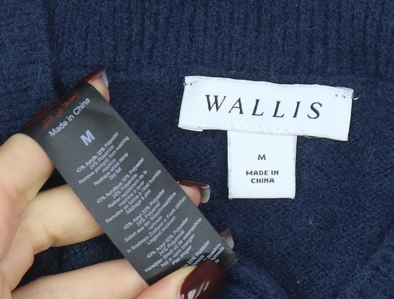 Wallis Women Navy Blue Medium Shawl Collar 3/4 Sleeve Knit Jumper