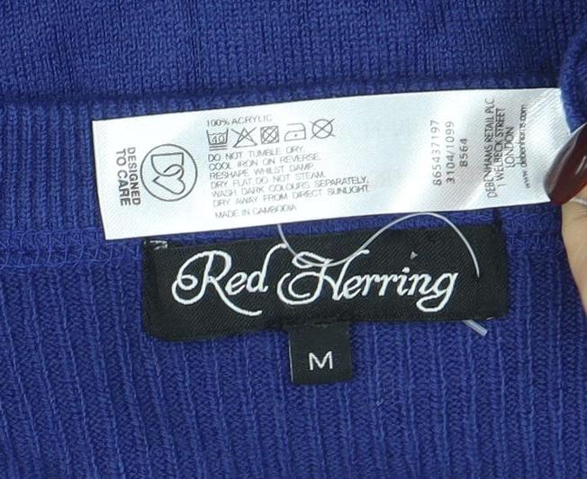 Red Herring Women Blue Cardigan M V-Neck Button Long Sleeve Knit