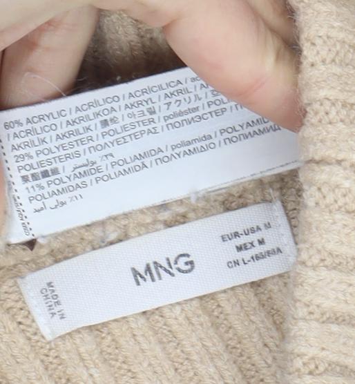 MING Womens Beige Mock Neck Ribbed Knit Jumper Size M