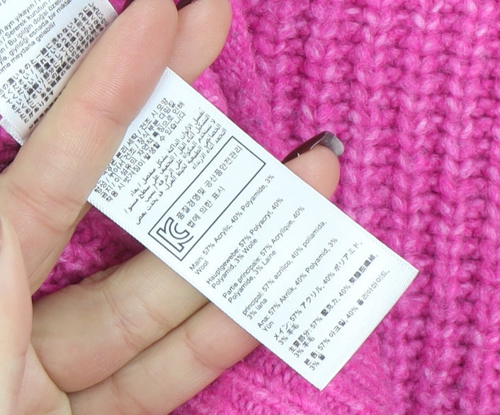 Joules Women's Pink Mock Neck Chunky Knit Jumper UK 10 Acrylic Blend