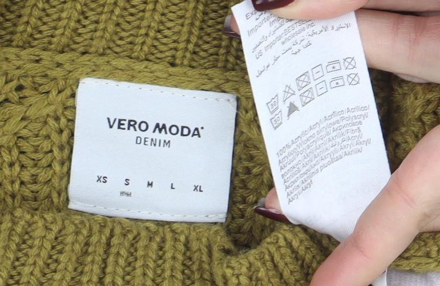 Vero Moda Women’s Green Chunky Knit High Neck Pullover Jumper M
