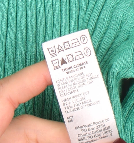 Marks & Spencer Women’s Green Collared Knit Long Sleeve Top Size 16