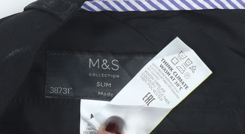 Marks and Spencer Men's Black Slim Fit Dress Trousers 38x31