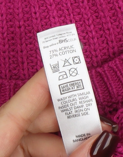 BHS Women’s Pink Chunky Knit Acrylic Cotton Jumper Size 14