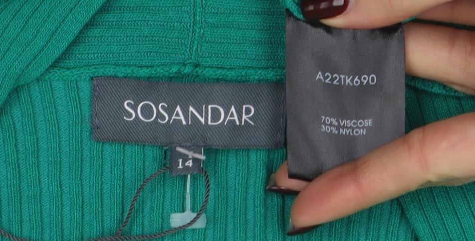 Sonsandar Women's Green Full Zip Ribbed Cardigan Size 14