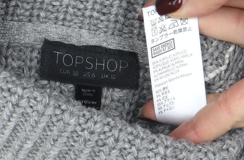 Topshop Women Grey Roll Neck Chunky-Knit Wool Blend Jumper Size 10