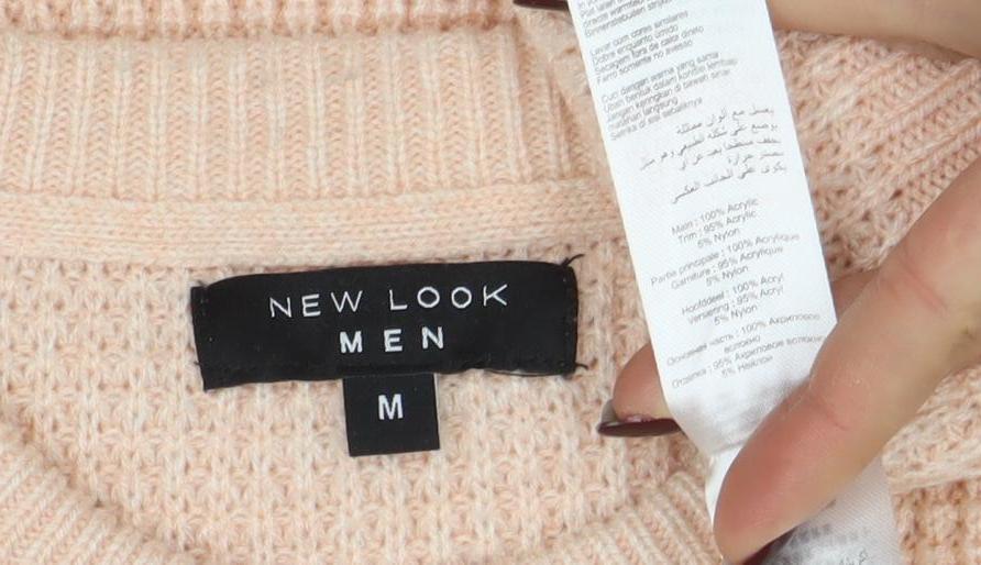 New Look Men Beige Waffle-Knit Crew Neck Jumper Size M