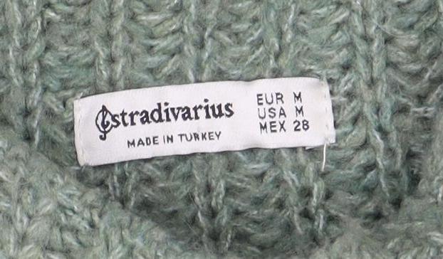 Stradivarius Women’s Green High Neck Chunky Knit Wool Blend Jumper Size 10