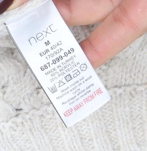 Next Women Beige Cable-Knit Cotton Blend Crew Neck Jumper M