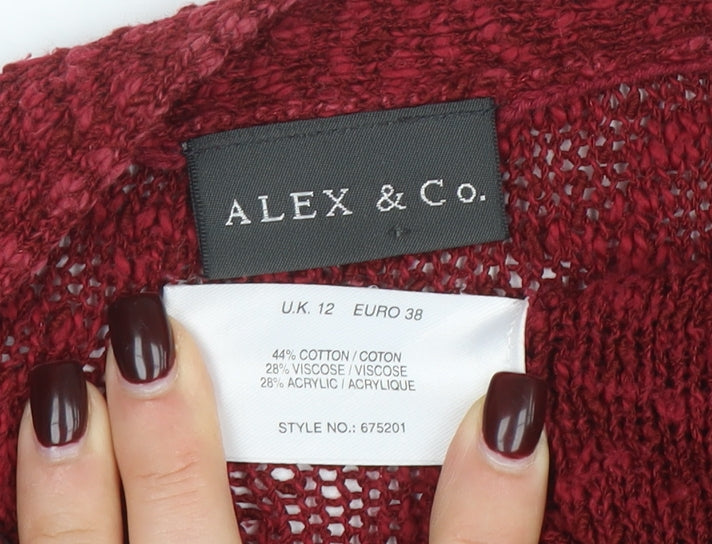 Alex & Co Women Red Knit Open Cardigan UK 12 V-Neck Cotton Blend