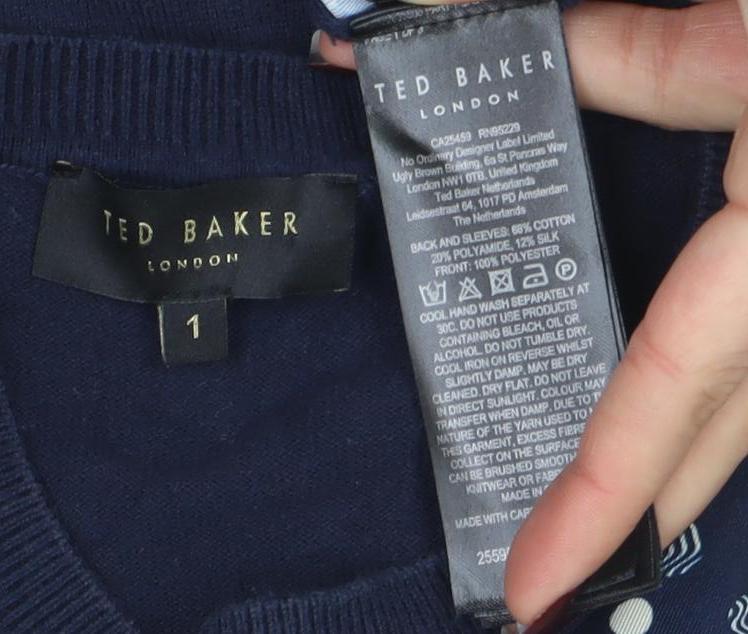 Ted Baker Women Blue Polka Dot Jersey Long Sleeve Blouse S