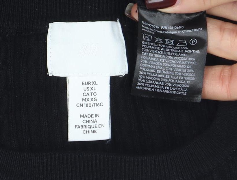 H&M Women’s Black Cable-Knit Cotton Blend Crew Neck Jumper Size 14