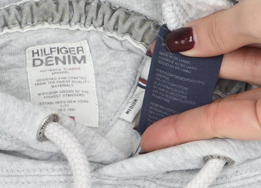 Tommy Hilfiger Men's Grey Pullover Hoodie Medium Logo Sports Fleece