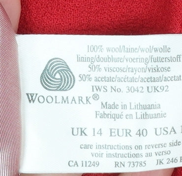 Laura Ashley Women Red Wool Single-Breasted Blazer UK 14