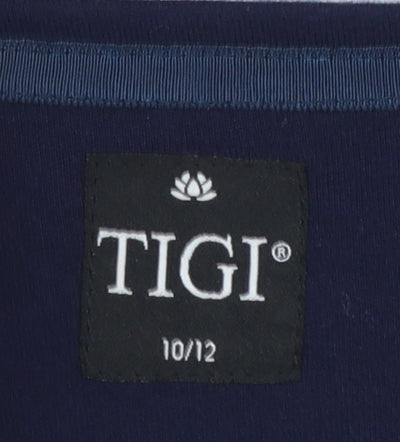 TIGI Womens Blue Striped 3/4 Sleeve Square Neck Top Size 10