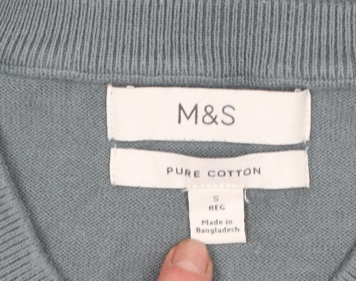 Marks & Spencer Men’s Grey V-Neck Pure Cotton Jumper Size S Regular