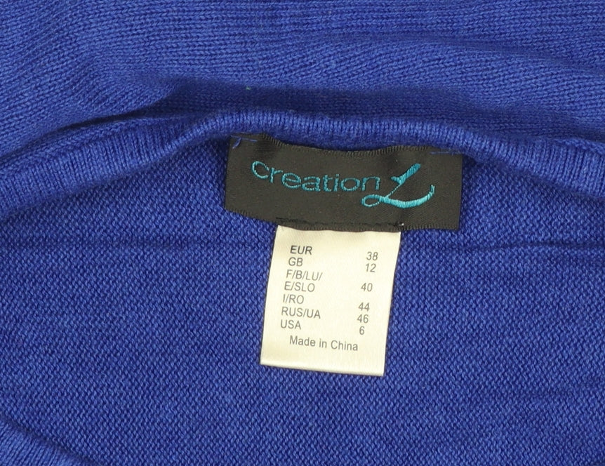 Creation L Women Blue Size 12 Tunic Knit Long Sleeve Jumper