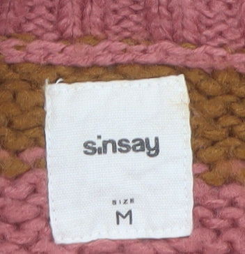 Sinsay Women’s Pink Brown Striped Chunky Knit Pullover Jumper M