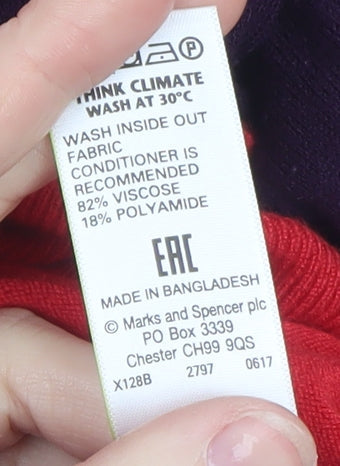 Marks & Spencer Women Red & Purple Colour Block Cardigan Size 16