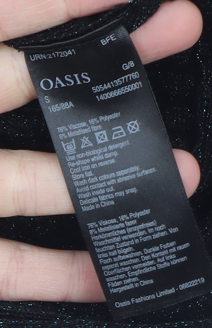 Oasis Women Black Metallic V-Neck Ribbed Knit Jumper Size S