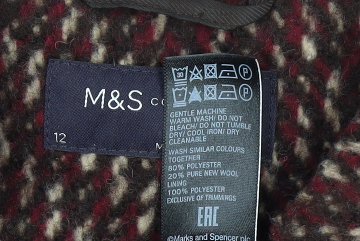 Marks & Spencer Women Brown Wool Blend Mid-Length Overcoat Size 12