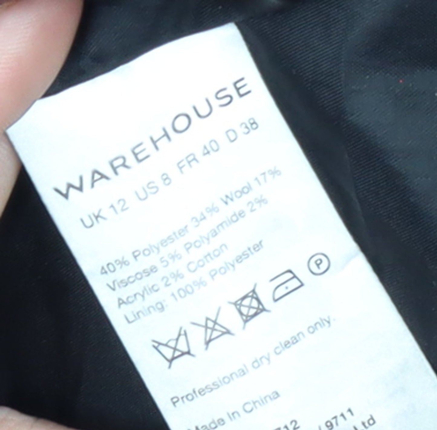Warehouse Women Black Wool Blend Pea Coat UK 12 Double Breasted