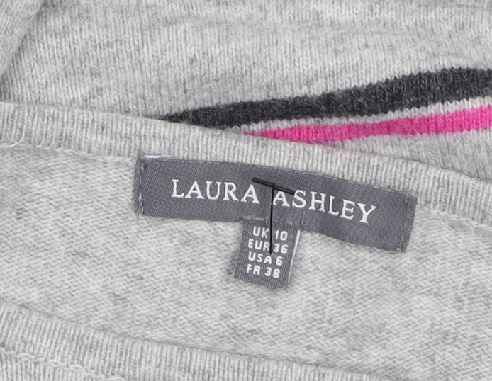 Laura Ashley Women’s Grey Striped Pullover Jumper UK 10 Cotton Blend