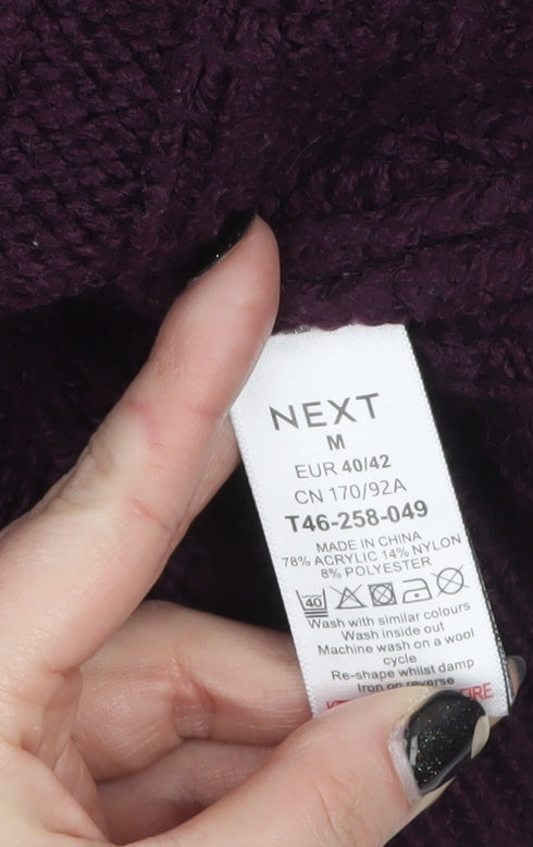 Next Womens Purple Cable-Knit Pullover Mock Neck Jumper Size 14