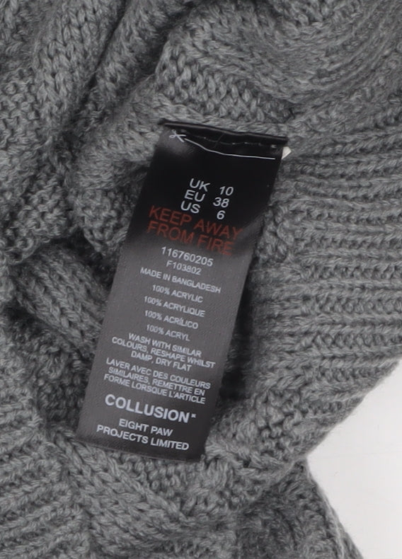 Collusion Women Grey Cable Knit Full Zip Hooded Jumper UK 10
