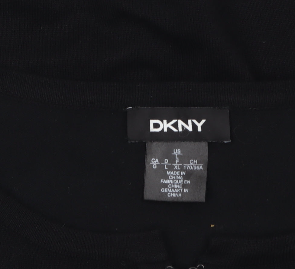 DKNY Womens Black XL Knit Cardigan Long Sleeve Round Neck