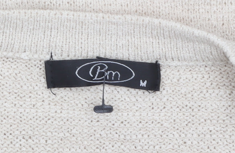 Bonmarché Women Beige Short Sleeve Open Knit Cardigan M