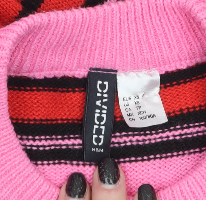 H&M Divided Women's Multicoloured Striped Crew Neck Pullover Jumper XS