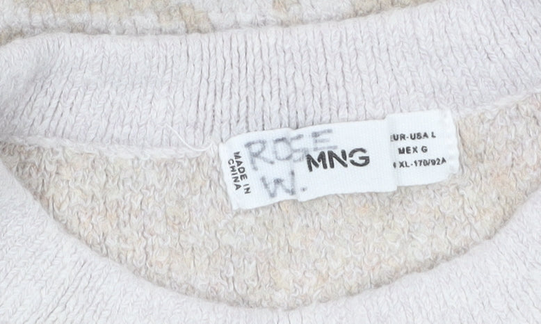 MNG Women Beige Animal Print Knit Pullover Jumper Size L
