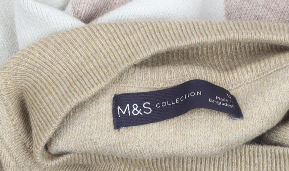 Marks and Spencer Women’s Beige Mock Neck Argyle Jumper Size 12