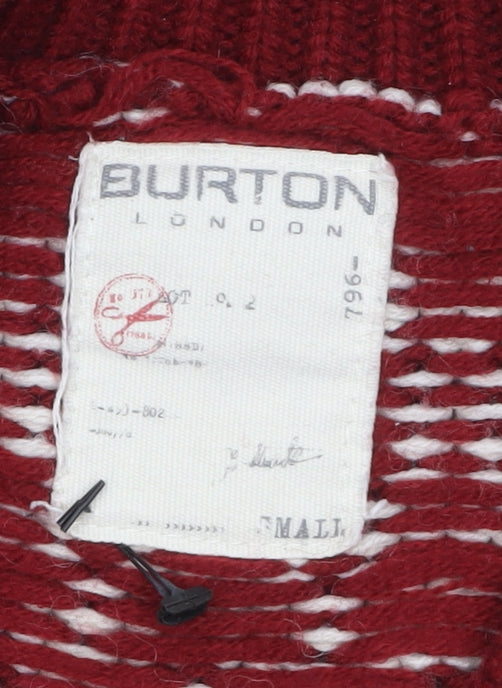 Burton Men's Red Fair Isle Crew Neck Knit Jumper Small
